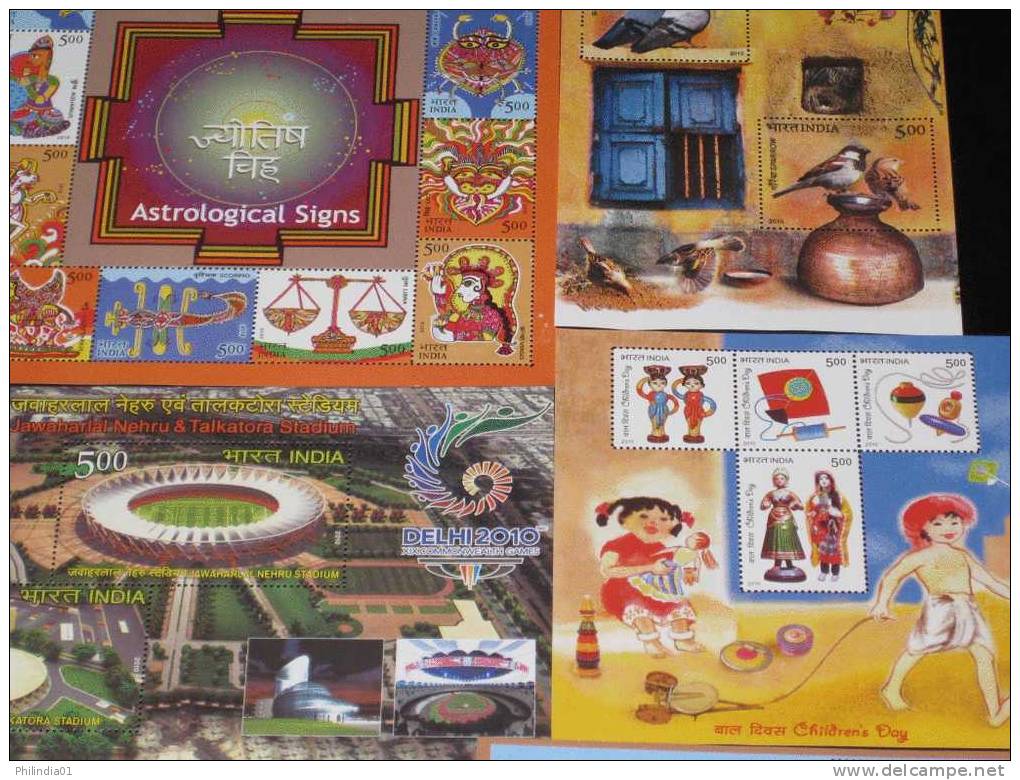 India 2010 Year Pack Of 12 M/s Of  Astrological Sign Biodiversity Commonwealth Games Craft Museum Princely States Mexico - Años Completos