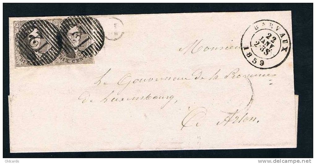 Belgique 1859 Lettre Affr. N°10 A En Paire P12 BARVAUX + Boîte M. - 1858-1862 Médaillons (9/12)