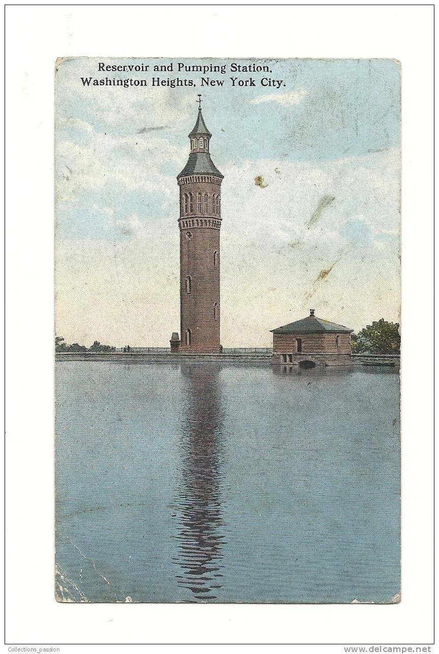 Cp, Etats-Unis, New-York, Reservoir And Pumping Station, Washington Heights, Voyagée 1914 - Otros & Sin Clasificación