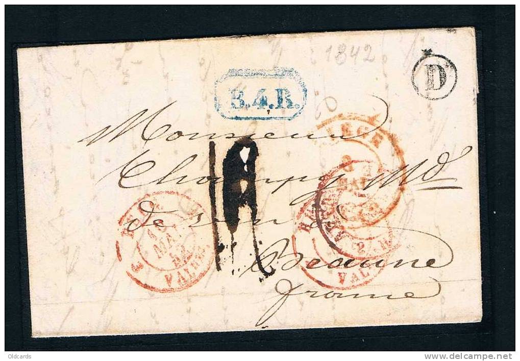 Belgique Précurseur 1842 Lettre Càd LIEGE + Boîte D De CHENEE + B4R En Bleu. - 1830-1849 (Belgique Indépendante)