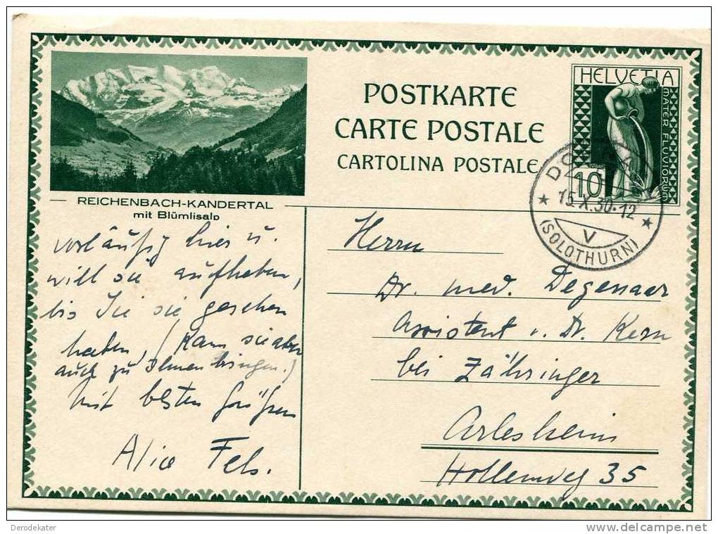 Reichenbach-Kandertal Mit Blumlisalp. Postkarte Helvetia 10. Dornach Solothurn.1930. Schweiz. Switserland. Suisse. Zwits - Reichenbach Im Kandertal