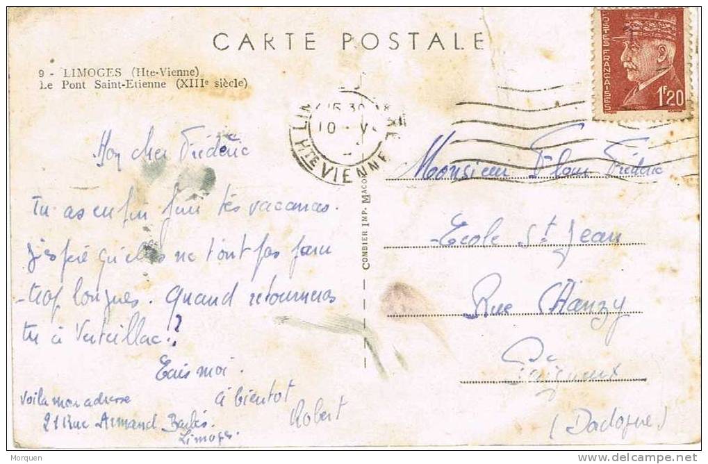 Postal LIMOGES (haute Vienne) Pont Saint Etienne 1932 - Limoges