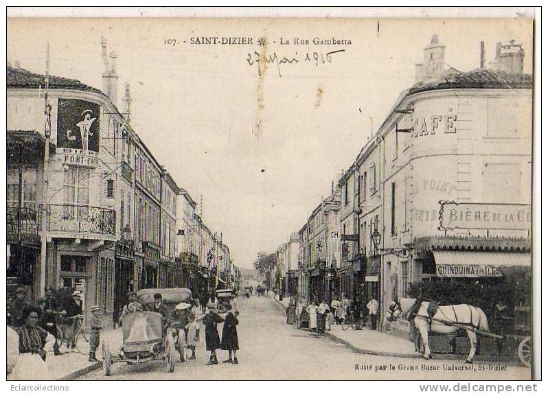 Saint Dizier.....La Rue Gambetta  Café  Et Publicité Pour La Bière - Saint Dizier