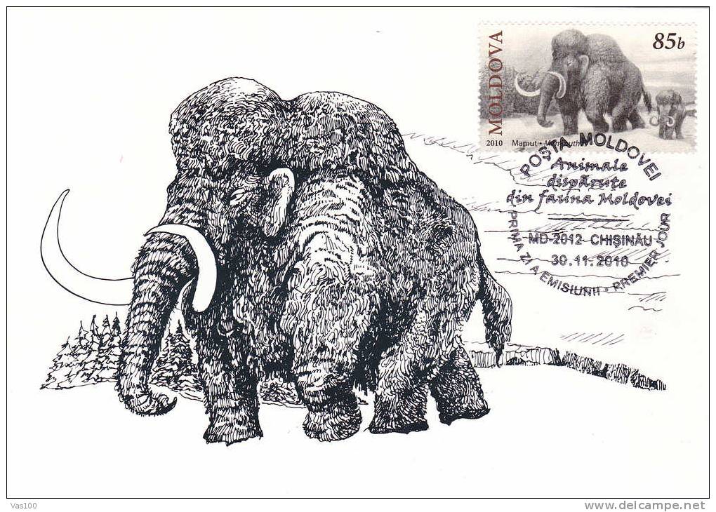 Mamut,Mammuthus 2010 CM,maxi Card,carte Maximum Obliteration FDC - Moldova/Moldavie. - Eléphants