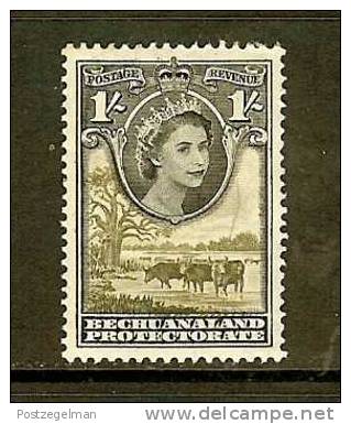 BECHUANALAND 1955 Hinged Stamp(s) QE II 1SH Black 136 - 1885-1964 Bechuanaland Protectorate