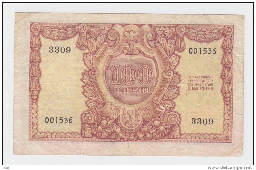 ITALY 100 Lire 1951 P 92b  92 B - 100 Liras