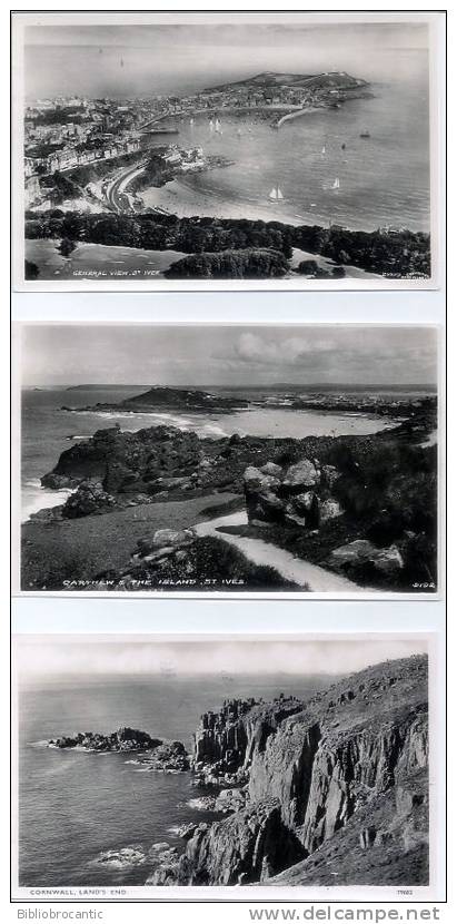 3 POSTCARDS - SCILLY ISLES -  REALS PHOTOG. - GENERAL VIEW OF ST. IVES + CARTLEY, The Island - CORNWALD LAND´S END - St.Ives