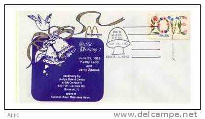 USA.  Mariage De Kathy Ladd & Jerry Zdenek En 1983.  Sur Lettre Berwyn, Illinois (oblit. Champignon) - Covers & Documents