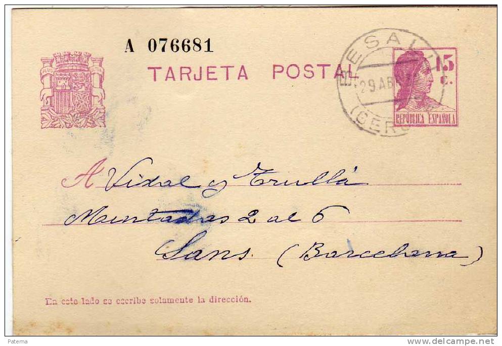 3546   Entero Postal, BESALU, 1932,  Gerona, Rep. Española, Entier Postal - 1931-....