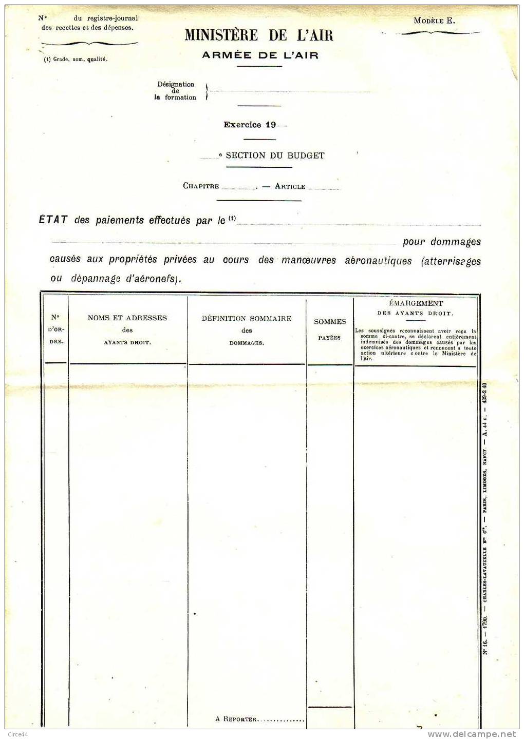 AVIATION.NOTICE . LE REGLEMENT DES DEGATS CAUSES PAR DES EXERCICES AERIENS. - Luchtvaart