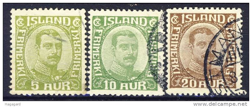 #Iceland 1921.  Christian X.  Michel 99-101.  Used(o). - Used Stamps