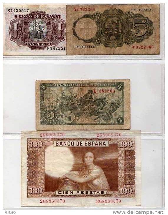 Lot 4 Billets Espagnols Régence Franco -  Collections