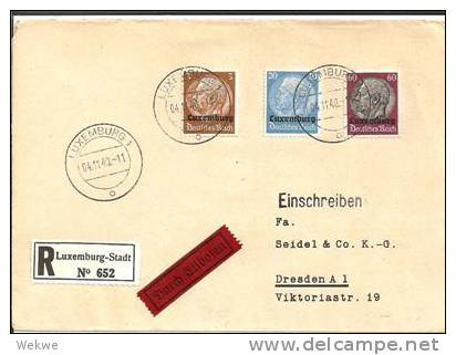 L024a/  LUXEMBURG - Eilboten-Einschreiben 1940. Hindenburg Mit Überdruck, 60 Pfg. Etc. - 1940-1944 German Occupation