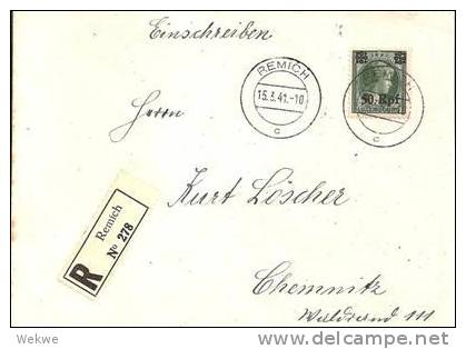 L026a/ LUXEMBURG -  Brief Mit  Rpfg. Überdruck, Mi. Nr. 29, EF Einschreiben, Remich - 1940-1944 German Occupation