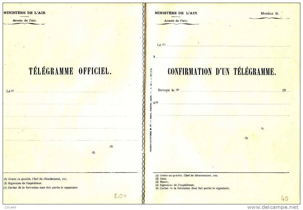 AVIATION.ARMEE DE L´AIR.NOTICE.TELEGRAMME OFFICIEL. - Aviation