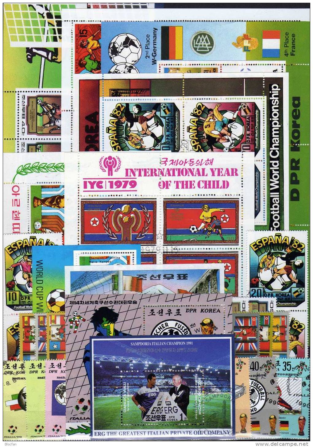 Fussball WM 1982 Korea Großes Lot O über 100€ Fußballer Vor Emblem Flagge Wappen Maskottchen Set And Sheet From Corea - Vrac (min 1000 Timbres)