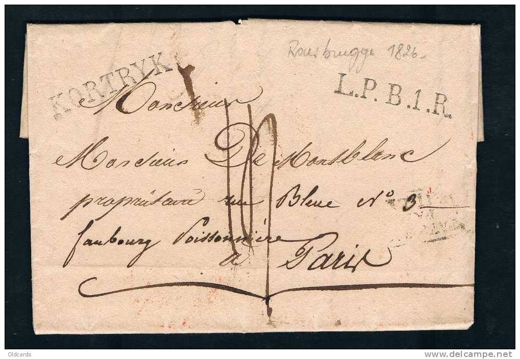 Belgique Précurseur 1826 Lettre Datée De Rousbrugge Avec Marque "KORTRYK" + LPB1R. - 1815-1830 (Dutch Period)
