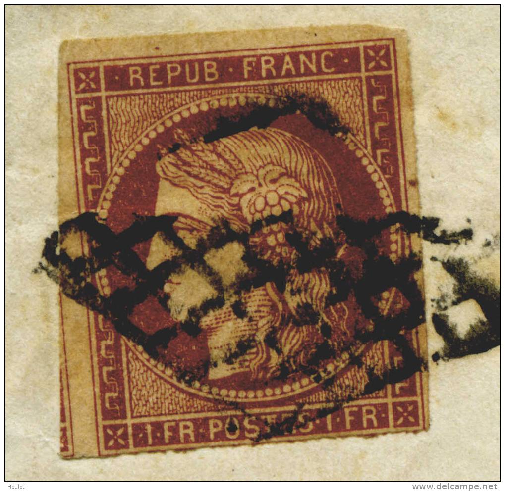 Frankreich Mi. N° 7 Auf Brief Dallay N° 6 Sur Lettre In  Carmin Foncé Mit Rollenstempel Grille Sans Fin, Diese N° 6 Ist - 1849-1850 Ceres