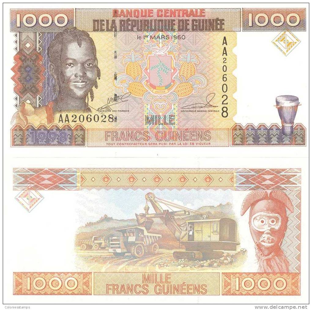 (B0069) GUINEA, 1998. 1000 Francs. P-37. UNC - Guinée