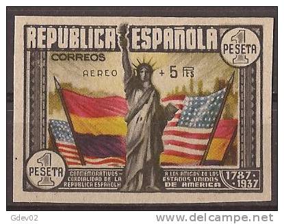 ES765s-L1565TA.Spain Espagne  CONSTITUCION USA AEREO 1938 (Ed 765s**)sin Charnela LUJO SIN DENTAR - Neufs