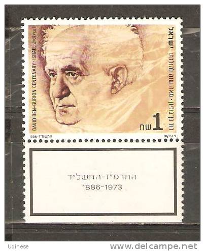 ISRAEL 1986 - D. BEN-GURION   - MH MINT HINGED - Unused Stamps (with Tabs)