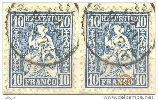 Sitzende Helvetia 31, 10 Rp.blau   (Aufstrich Am C)       1863 - Plaatfouten