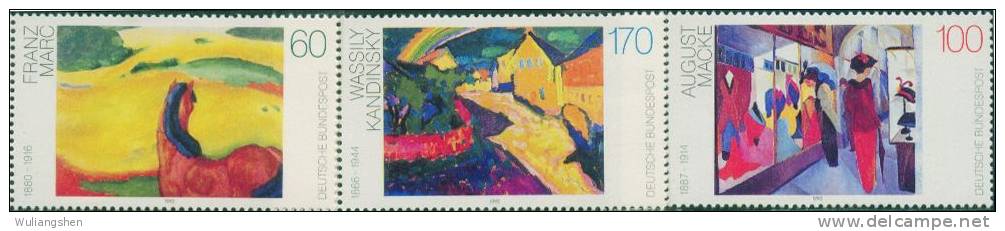 AW0551 Germany 1992 Modern Paintings Window Lady Chariots 3v MNH - Grabados