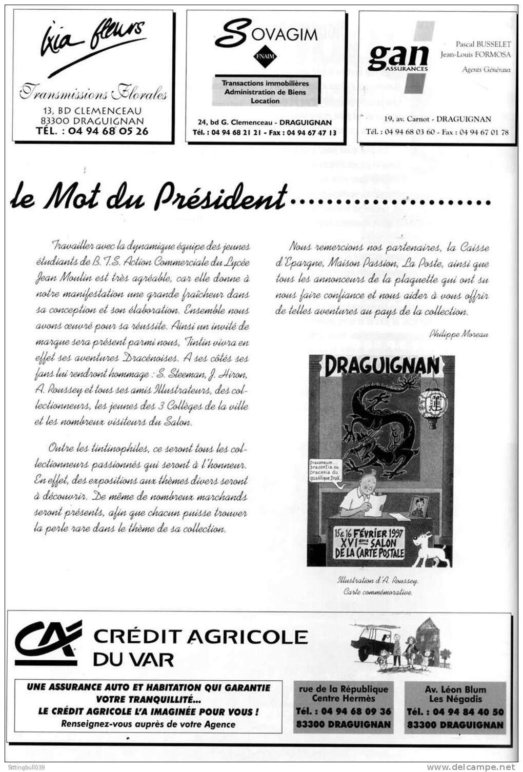 TINTIN. PROGRAMME DU XVIe SALON COLLECTION PASSION DE DRAGUIGNAN CONSACRE A TINTIN. 1997. - Advertisement