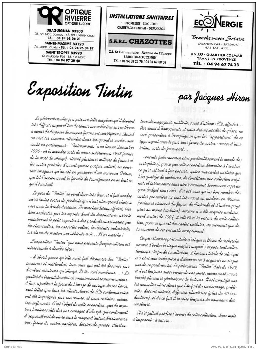 TINTIN. PROGRAMME DU XVIe SALON COLLECTION PASSION DE DRAGUIGNAN CONSACRE A TINTIN. 1997. - Advertentie