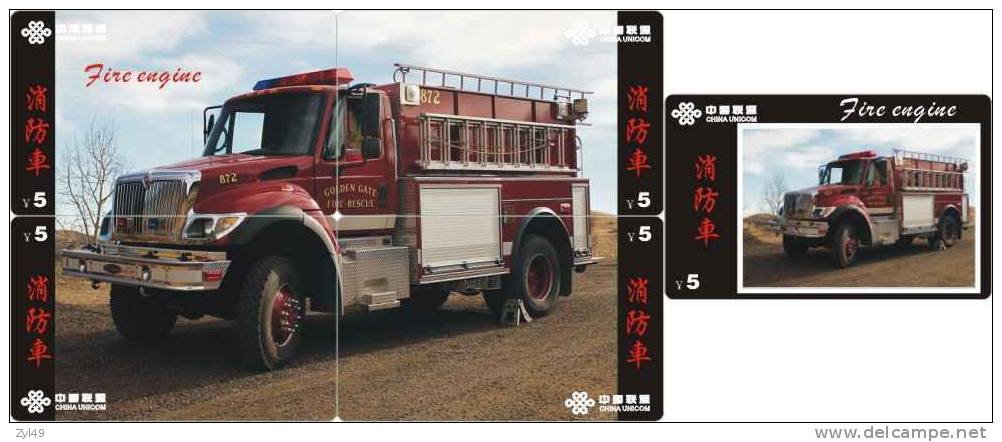 A04346 China Phone Cards Fire Engine Puzzle 49pcs - Firemen