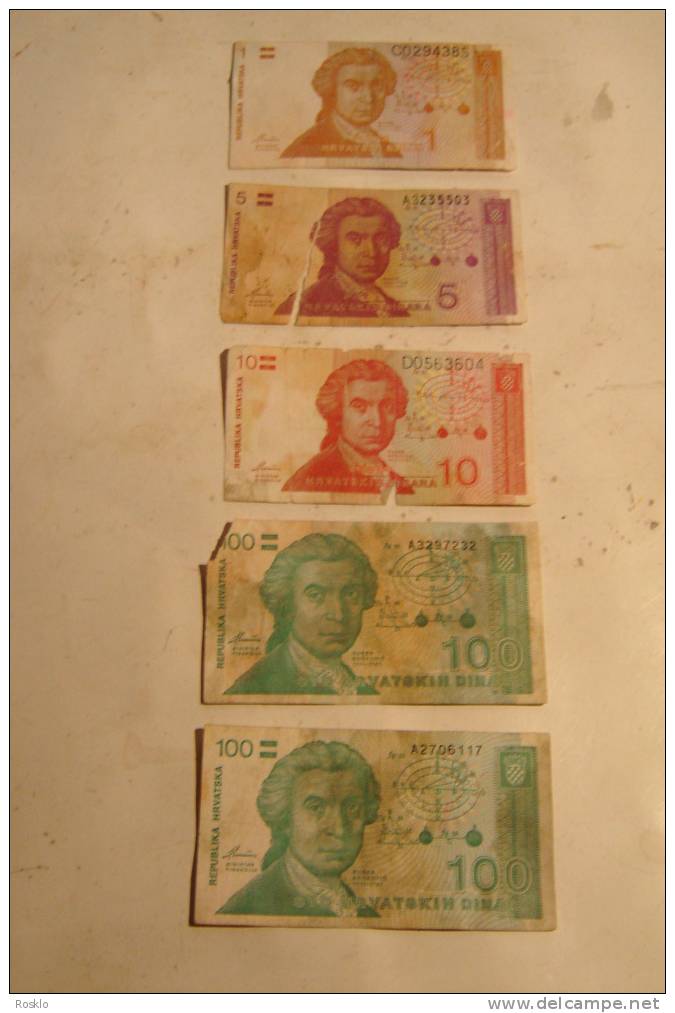 CROATIE / UN LOT DE 5 BILLETS DE ??  DANS L  ETAT ONT SERVIS - Croatia