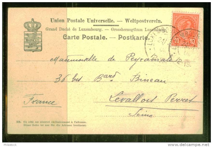 LUXEMBOURG 1904  S/CP Illustrée UPU Pour La France - 1895 Adolphe Right-hand Side