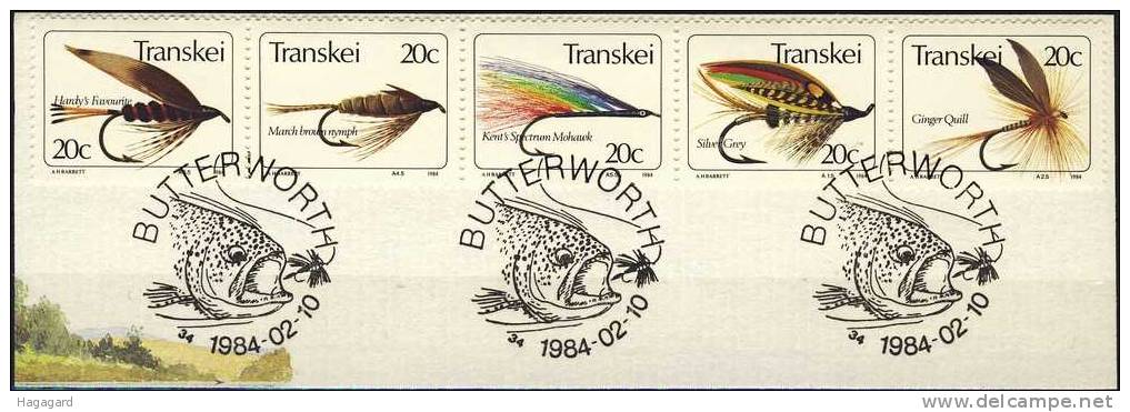 #Transkei (South Africa) 1984. Fishing Flies. Michel 132-36. Cancelled On Paper. - Transkei