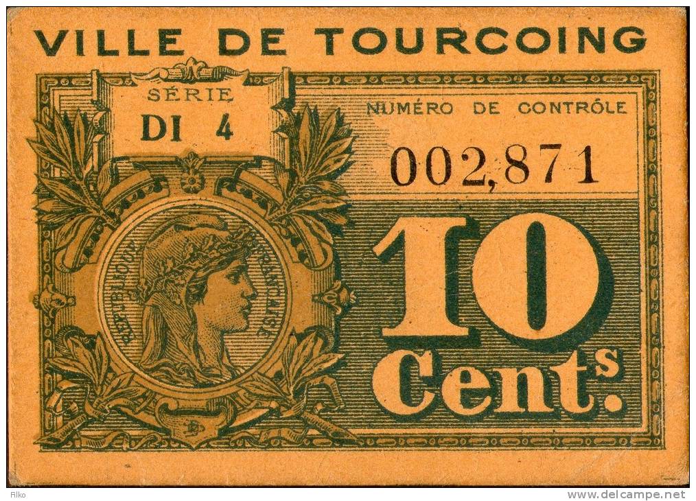 Franch Emergency Notes:1914-1925,Ville Turcoing,Bon De Denrées 10 Centimes(Department 59), Nord,UNC,as Scan - Handelskammer