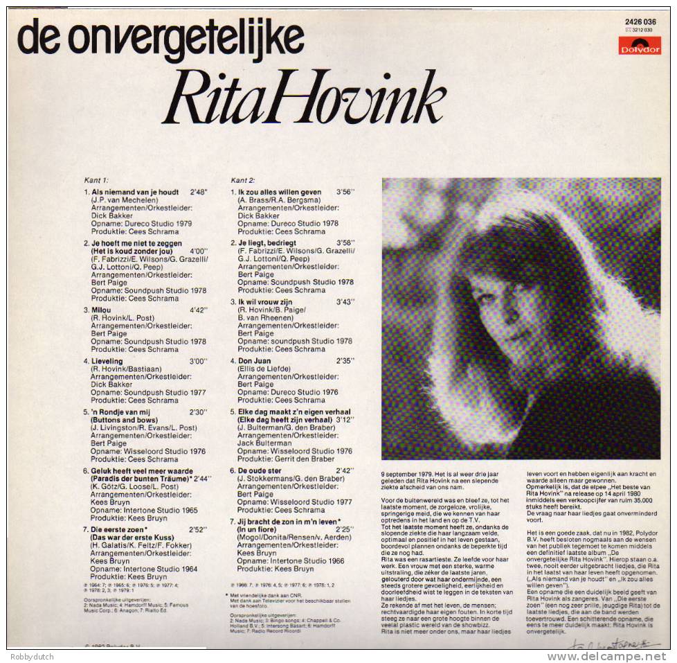 * LP *  DE ONVERGETELIJKE RITA HOVINK (Holland 1982 Ex!!!) - Other - Dutch Music