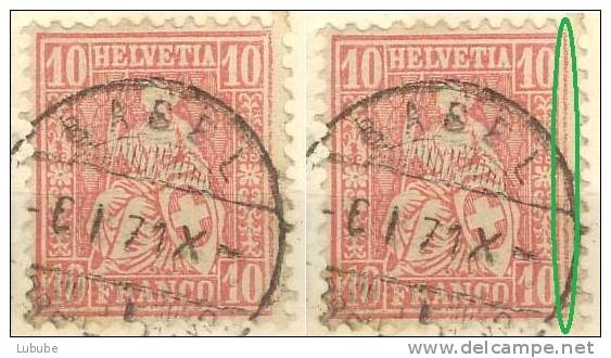 Sitzende Helvetia 38, 10 Rp.rot    "defekte Randlinie"       1871 - Errors & Oddities