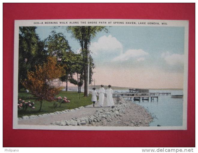 Lake Geneva WI   Moring Walk Along Shore Path At Spring Haven   Vintage Wbb {Ref 105} - Other & Unclassified