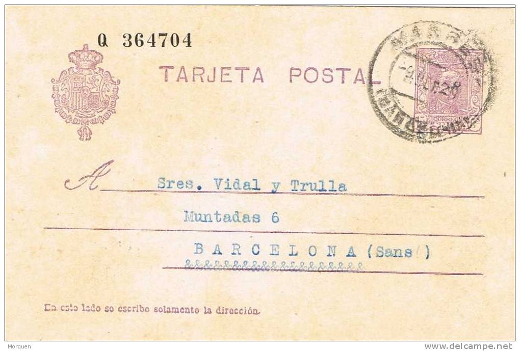 Entero Postal MANRESA (Barcelona) 1928. Alfonso XIII - 1850-1931