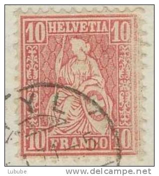 Sitzende Helvetia 38, 10 Rp.rot  "unregelmässiger Druck"       1871 - Abarten