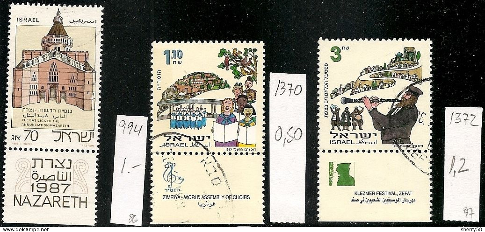 ISRAEL-1986-1997-IVERT.994,1370/72-ARTE Y MUSICA-USADOS - Used Stamps (with Tabs)