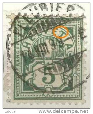 Ziffer, 5 Rp.grün   "grüner Farbe Bei T"       1899 - Errors & Oddities
