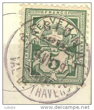 Ziffer, 5 Rp.grün   REGIONAL VAL DE TRAVERS  (Bahnstempel)       1899 - Chemins De Fer