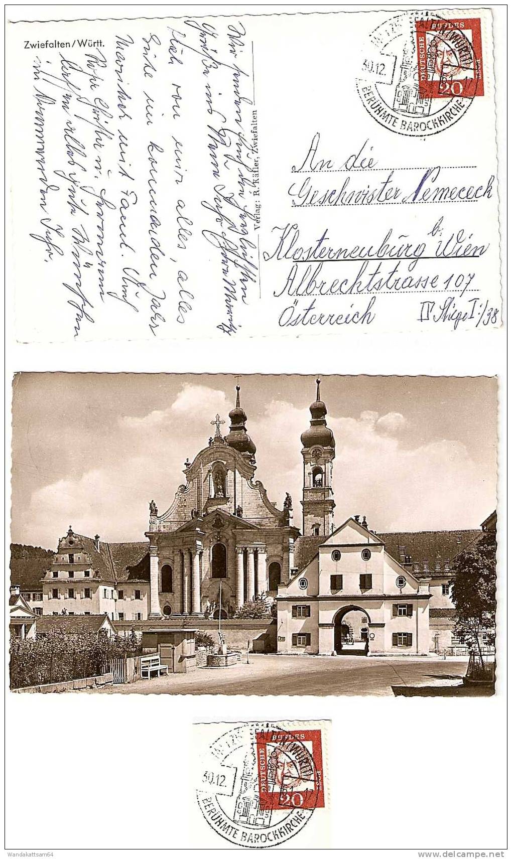 AK Zwiefalten/Württ. 30.12. 61. - 17 (14b) ZWIEFALTEN (WÜRTT) BERÜHMTE BAROCKKIRCHE Nach Klosterneuburg Bei Wien Österre - Reutlingen