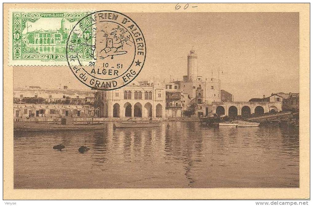 CPA Maximum 1951 ALGER L'AMIRAUTE Cachet RALLYE AERIEN D´Algérie Et Du Grand Erg - Maximumkarten