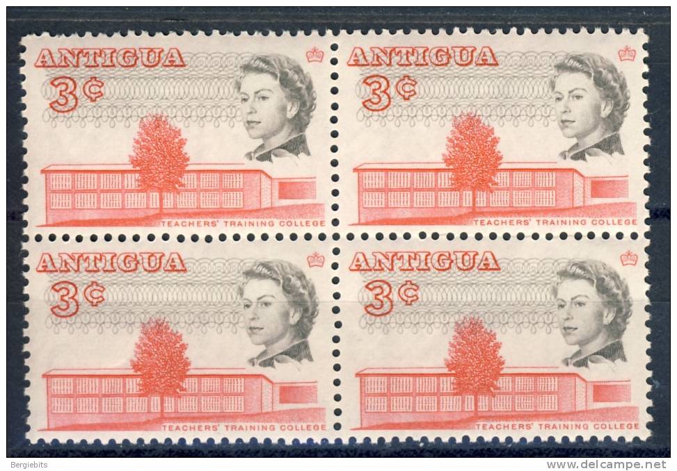 1966 - 69 Antigua MNH Block Of 4 Of The 3 Cent Value From The Definitive Set - Antigua And Barbuda (1981-...)