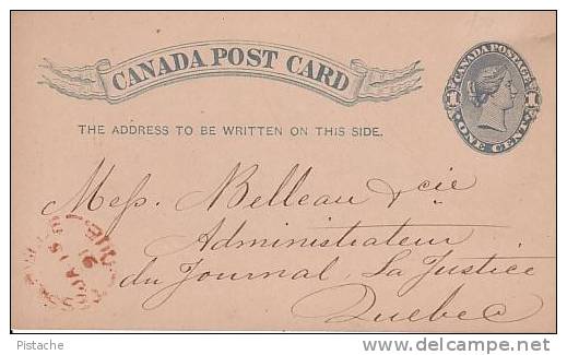 Carte Postale Canada Post  Card - Circulée 1891 Canceled - État Impeccable Condition - 2 Scans - 1860-1899 Reinado De Victoria