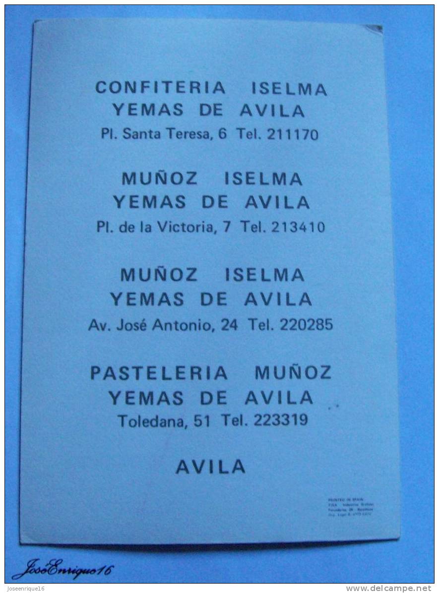 AVILA, POSTAL CON PUBLICIDAD DE CONFITERÍA ISELMA - Ávila