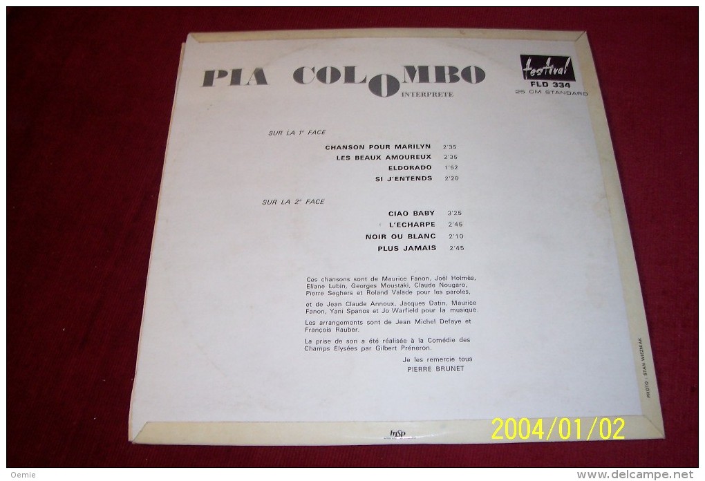 PIA  COLOMBO °  CHANSON POUR MARILYN - Formatos Especiales
