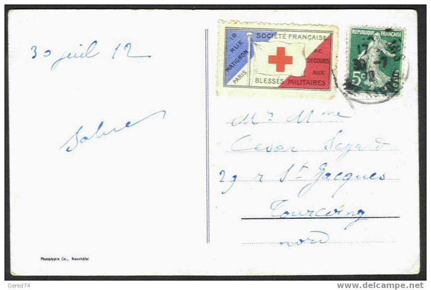 Carte Postale 1912 : Vignette Croix-Rouge - TB - Red Cross