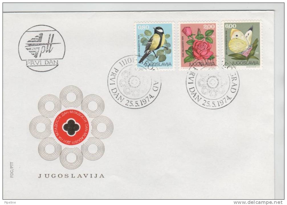 Yugoslavia FDC 25-5-1974 TOPIC BIRD - ROSE And BUTTERFLY Complete Set With Cachet - Autres & Non Classés